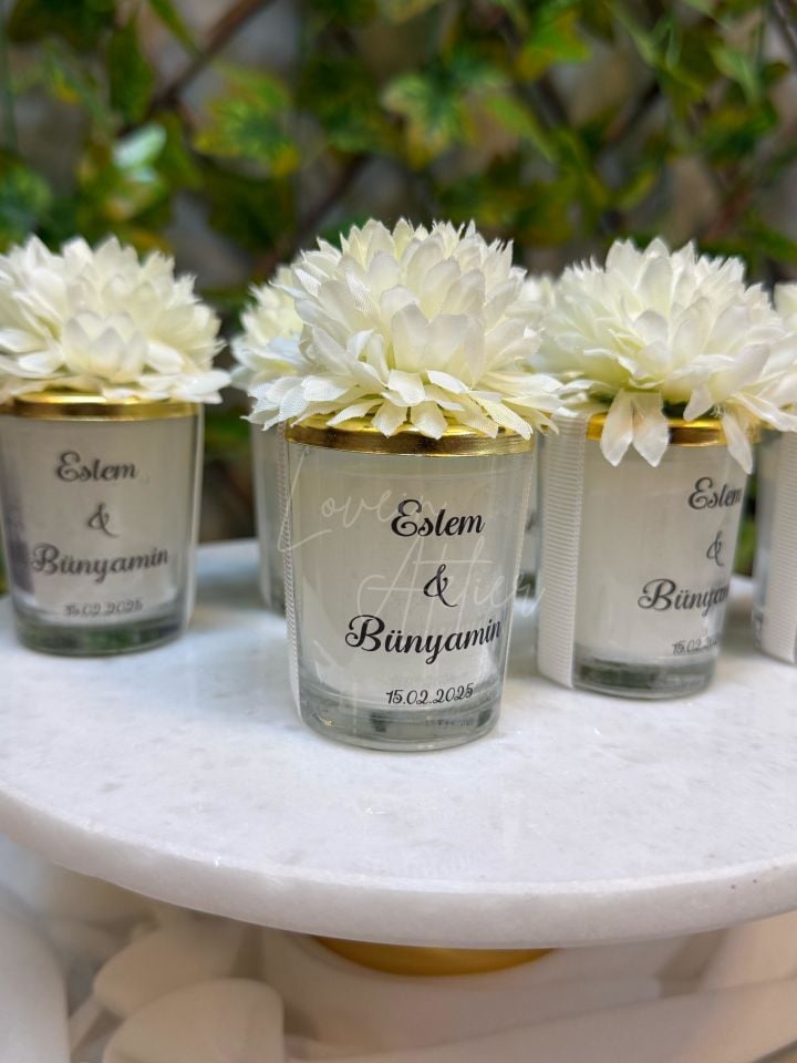 Çiçekli Cam Vanilya Kokulu Mum
