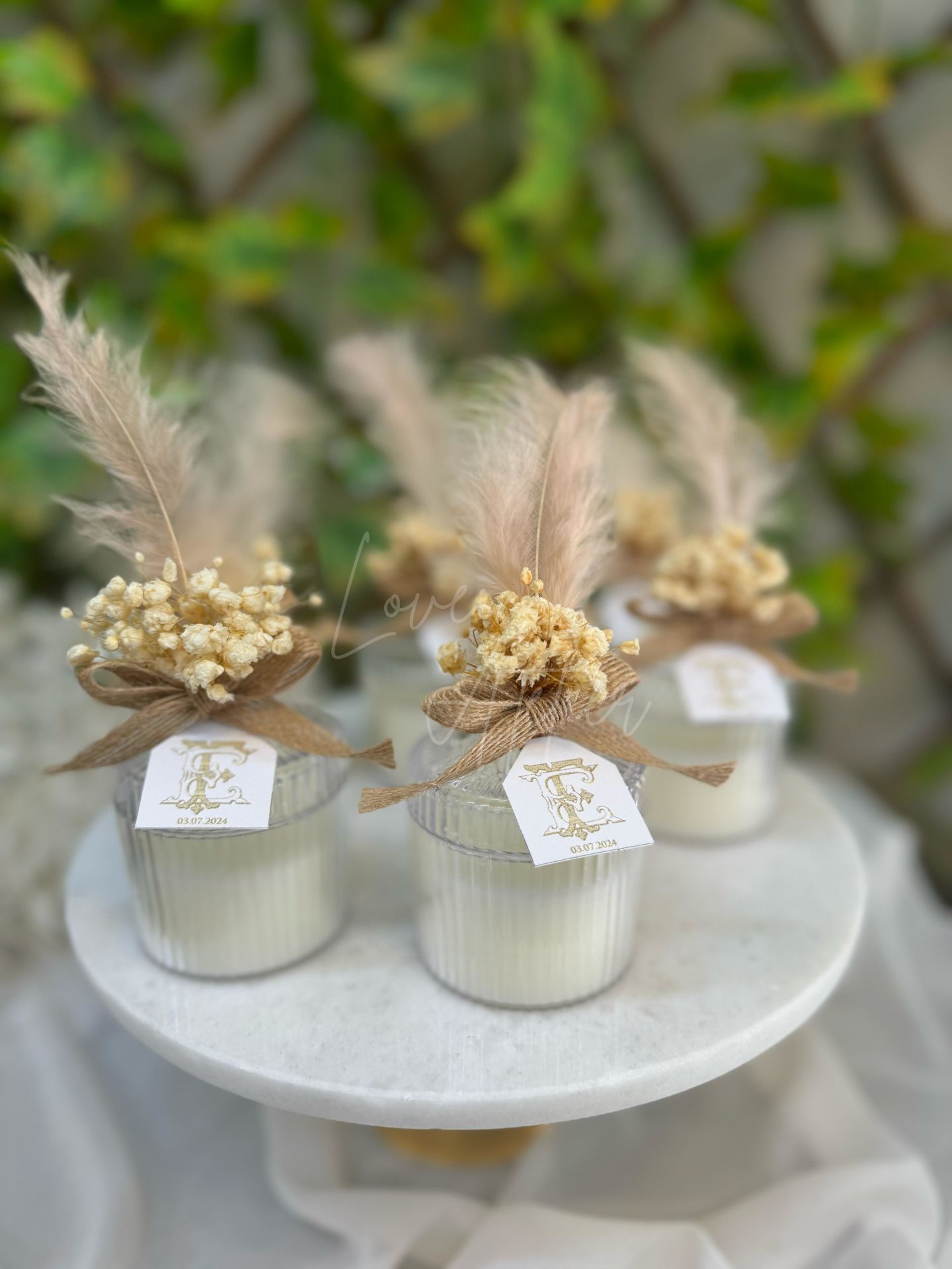 Kuru Çiçekli Jüt Kurdeleli Mum