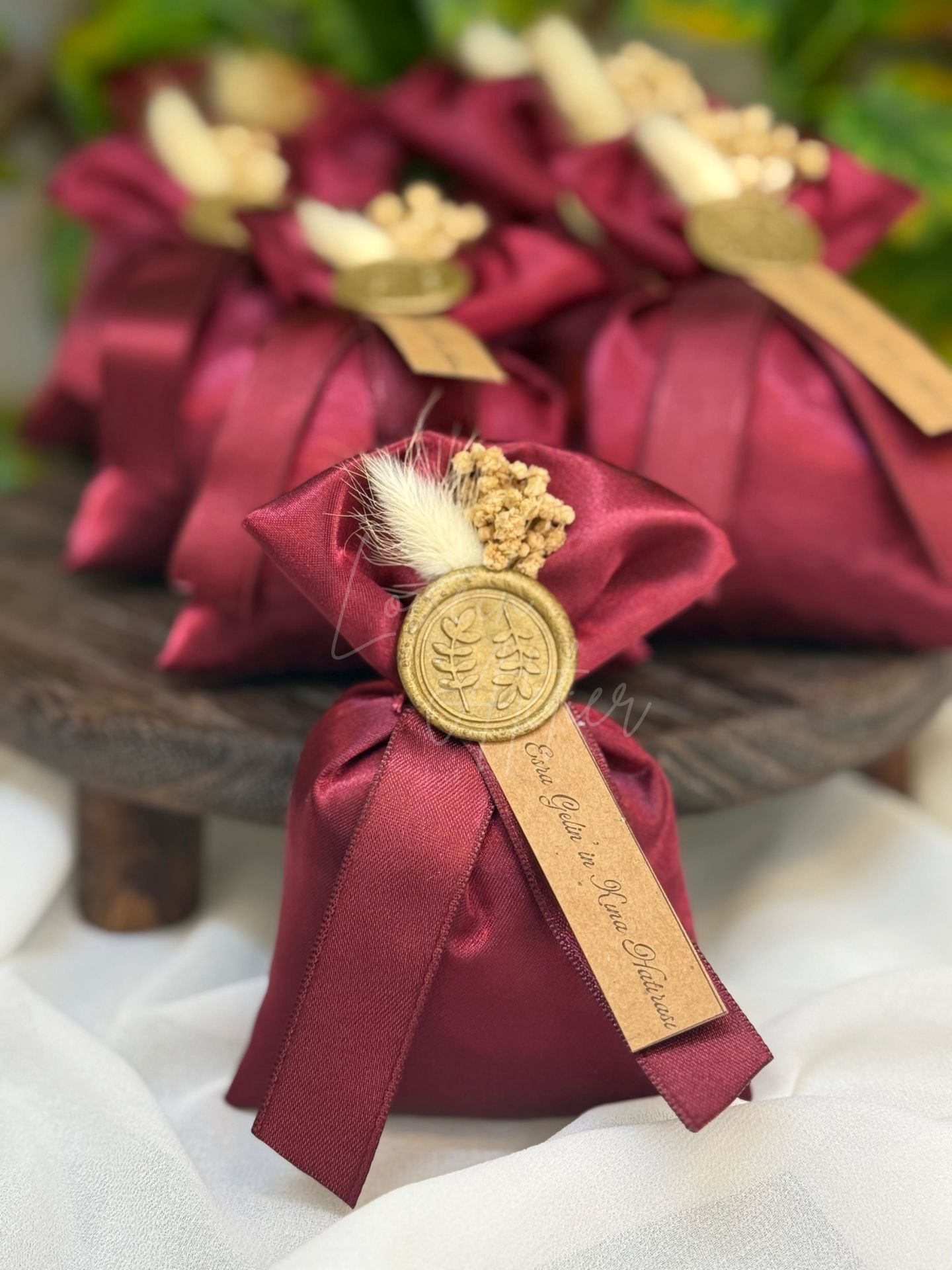 Bordo Saten Kınalı Lavanta Kesesi