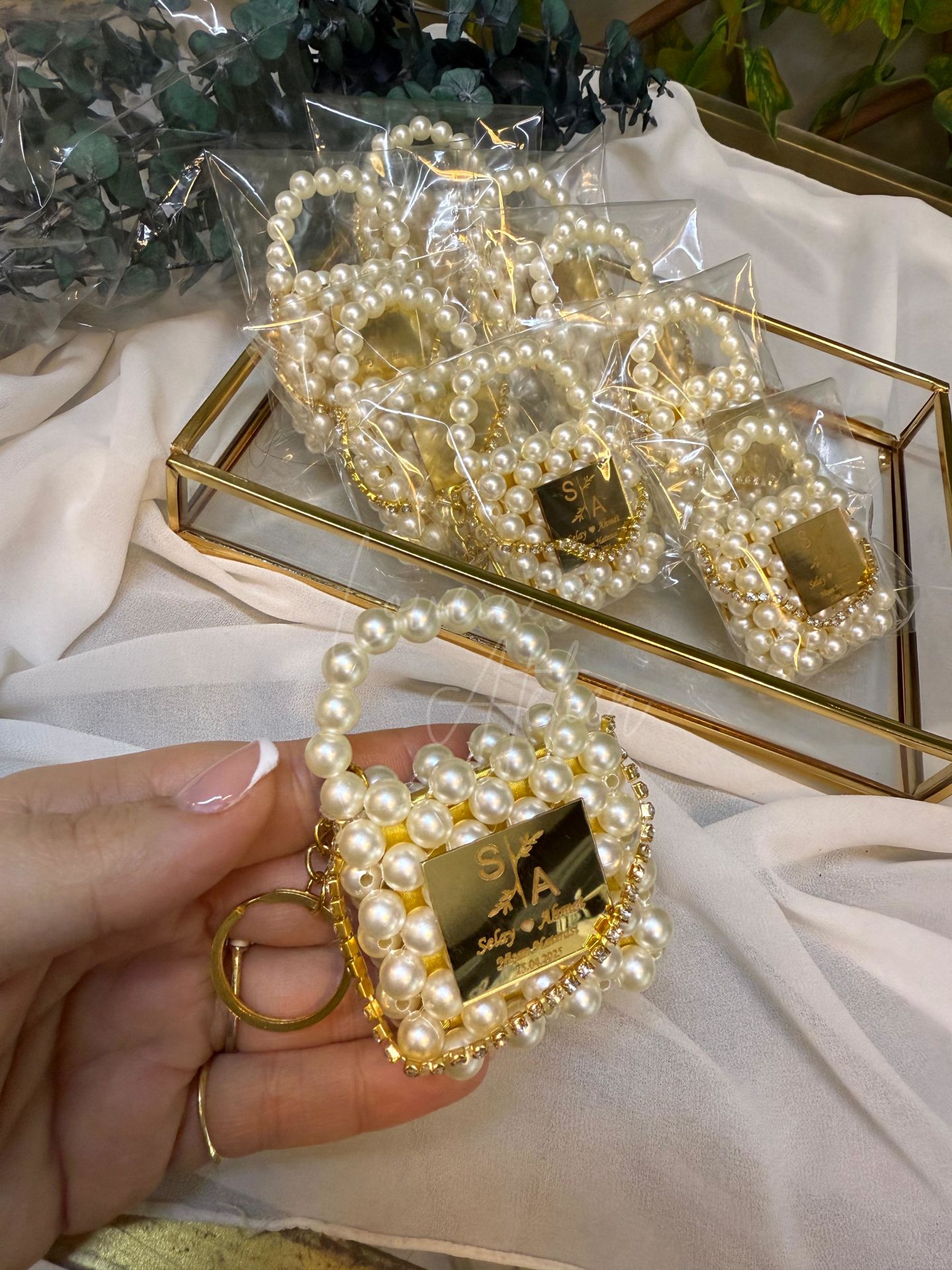 Çikolatalı, Taşlı Inci Anahtarlık