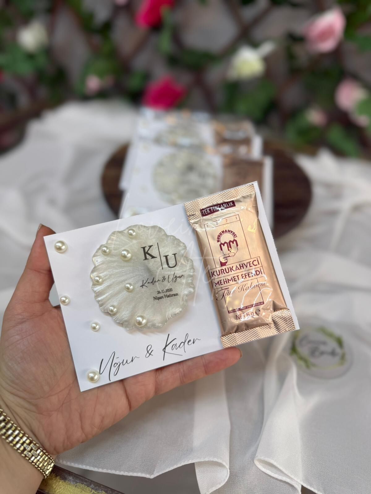 Yanı Dağınık İncili Magnet ve Türk Kahveli Set