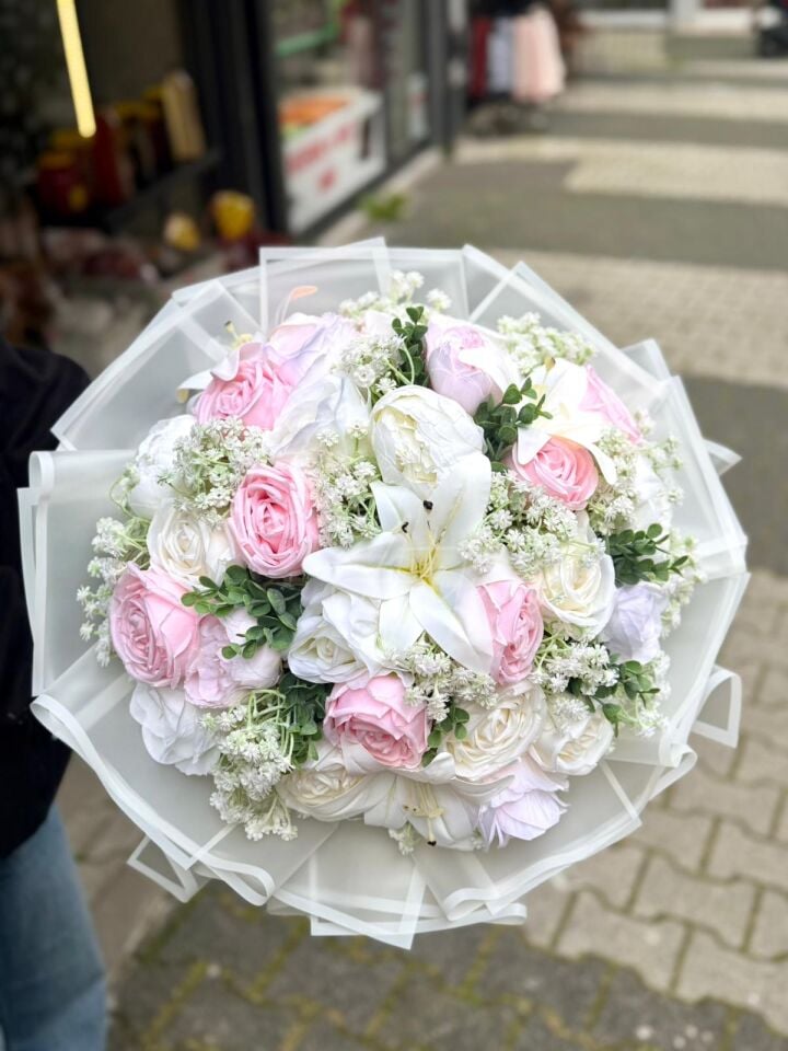 Toz Pembe Şakayıklı, Lilyumlu,Güllü Büyük Boy İsteme Çiçeği